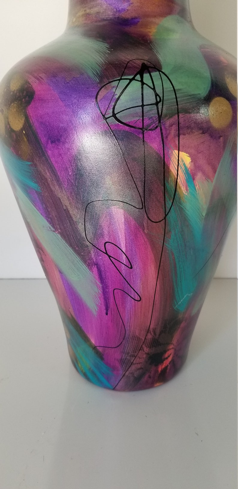 Vintage Abstract Hand Painted Ceramic Vase. image 4