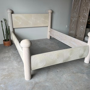 Vintage Boho Chic Pencil Rattan Queen Bed in the Manner of Gabriella Crespi