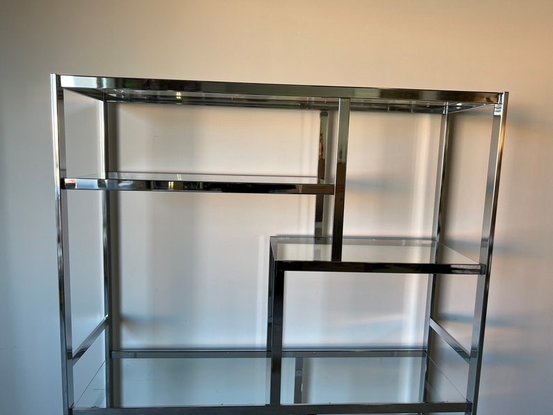 70's Mid Century Milo Baughman Style Chrome Etagere /Display Shelf image 10