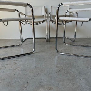 1970's Italian Marcel Breuer White Leather and Tubular Chrome Steel Chairs, Set of 4 image 3