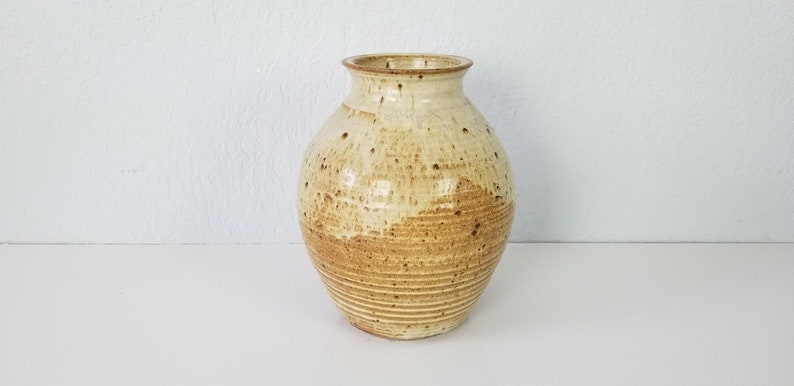 1980s Mid Century Studio Art Pottery Drip Glaze Vase, Signed image 1