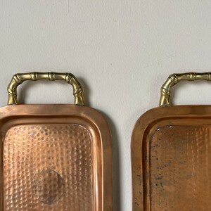 Vintage Hand Hammered Copper and Brass Handle Trays a Pair image 7