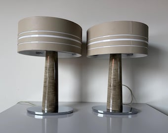 Bentley Home “Morpeth” Italian Luxury Leather & Burl Wood Table Lamps - A Pair