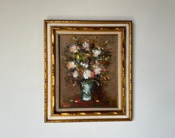 1970s Vintage Edward Barton Impressionist Floral Still Life Painting, Framed