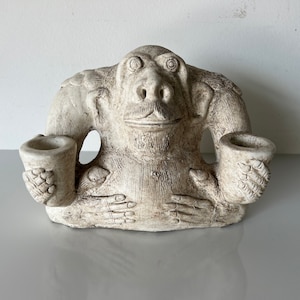 Vintage Handmade Monkey Shape Pottery Candle Holder image 1