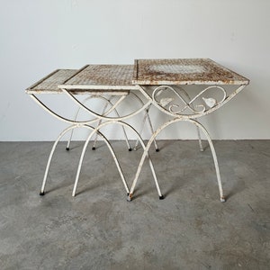 70's Mid-Century Salterini Style Wrought Iron Nesting Patio Side Tables Set Of 3 image 4