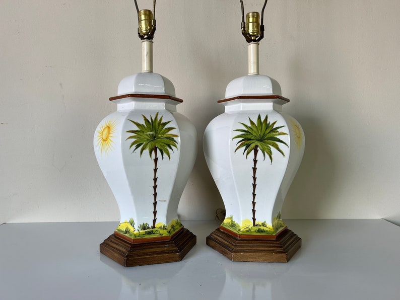 Palm Beach Hollywood Regency Ginger Jar Form Ceramic Table Lamps a Pair image 2