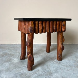 Vintage Handmade Rustic Wood Desk W/ Stool image 4