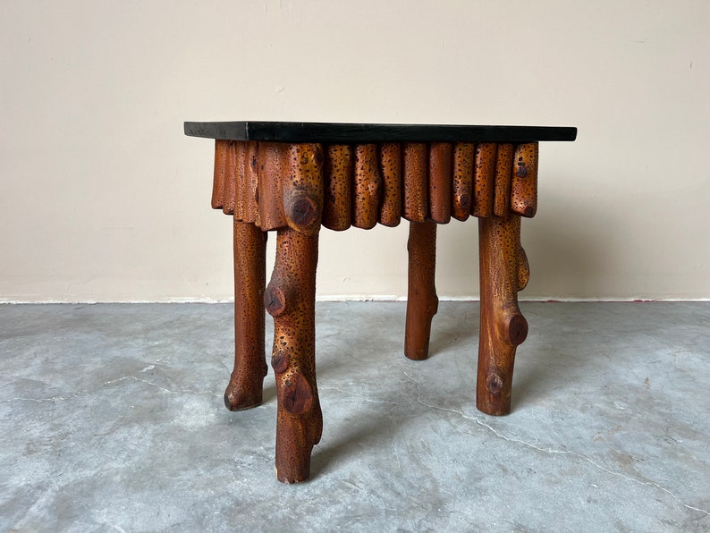 Vintage Handmade Rustic Wood Desk W/ Stool image 4