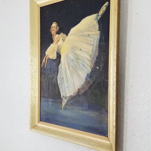 May include: A framed painting of a ballerina in a white tutu, dancing against a dark blue background with stars. The painting is signed "H. Sargent" in the bottom right corner.