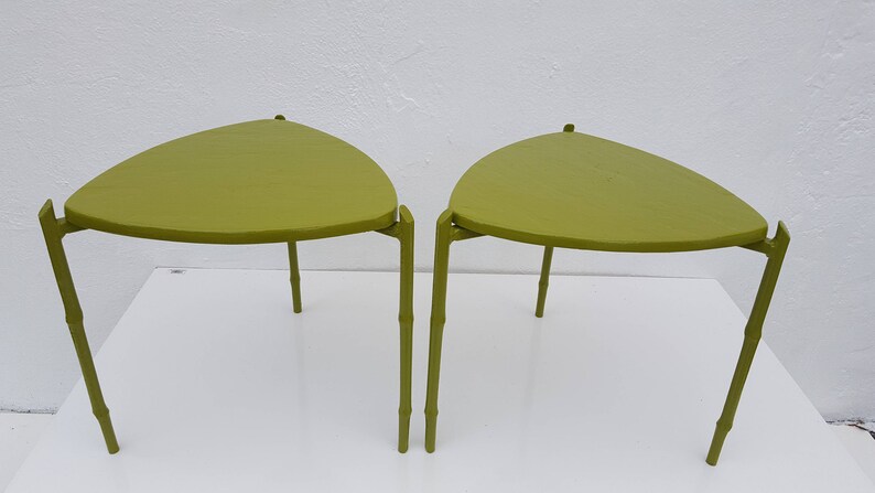 Vintage Green Painted Triangular Stacking Side Tables A Image 0