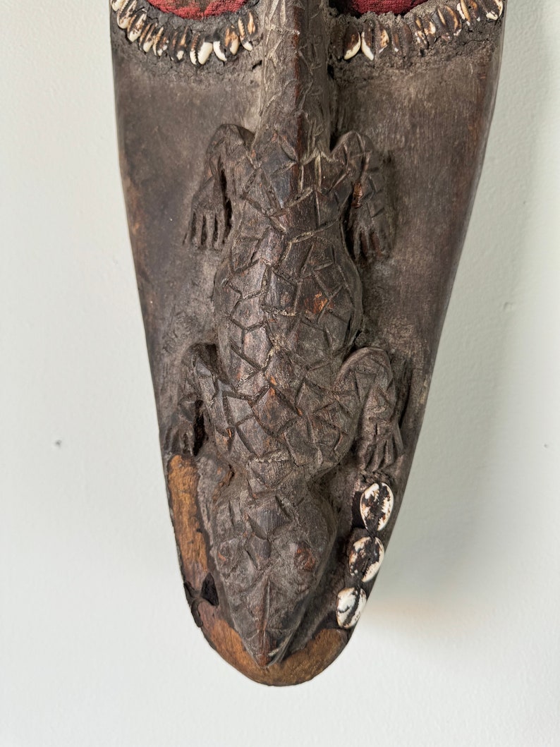 Vintage African Tribal Ceremonial Horn Head Crocodile Mask image 3