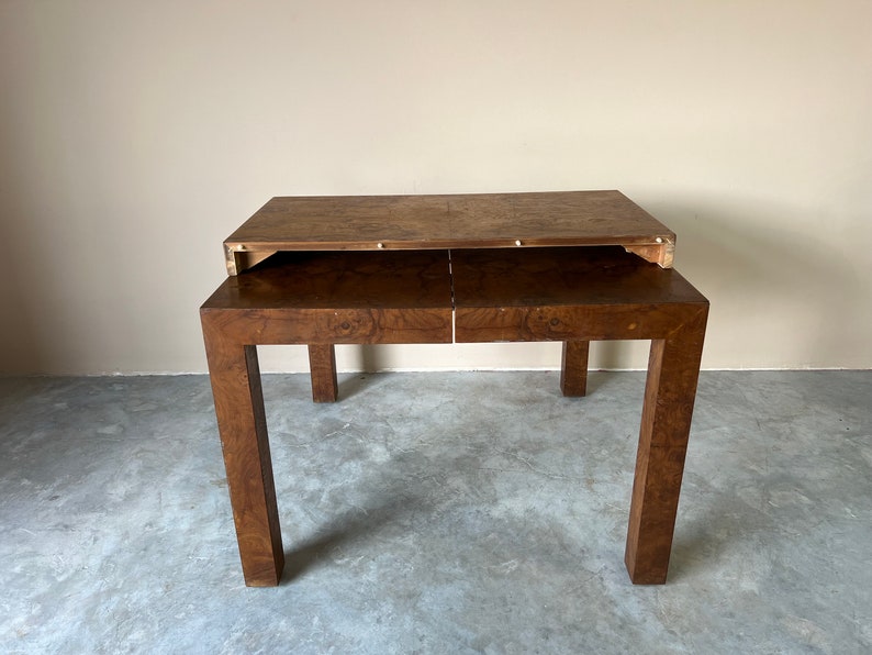 Mid-Century Modern Milo Baughman Parsons Style Burl Wood Dining Table image 3