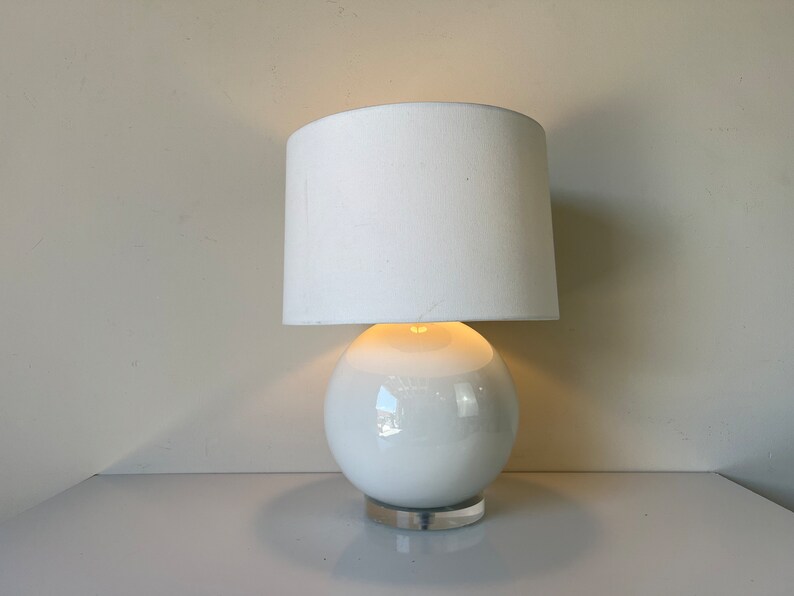 80's Postmodern Sphere Ball Shape Ceramic Table Lamp on Lucite Base image 2