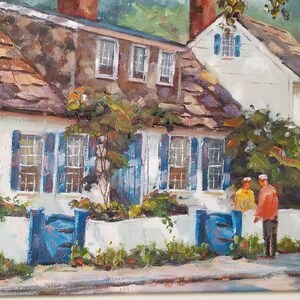 1970s Village Street Scene Oil Painting by Rogers, Framed. image 9