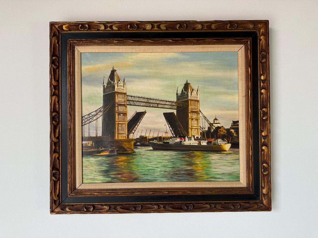 1970's Vintage London Tower Bridge Oil on Canvas Painting, Signed Etsy