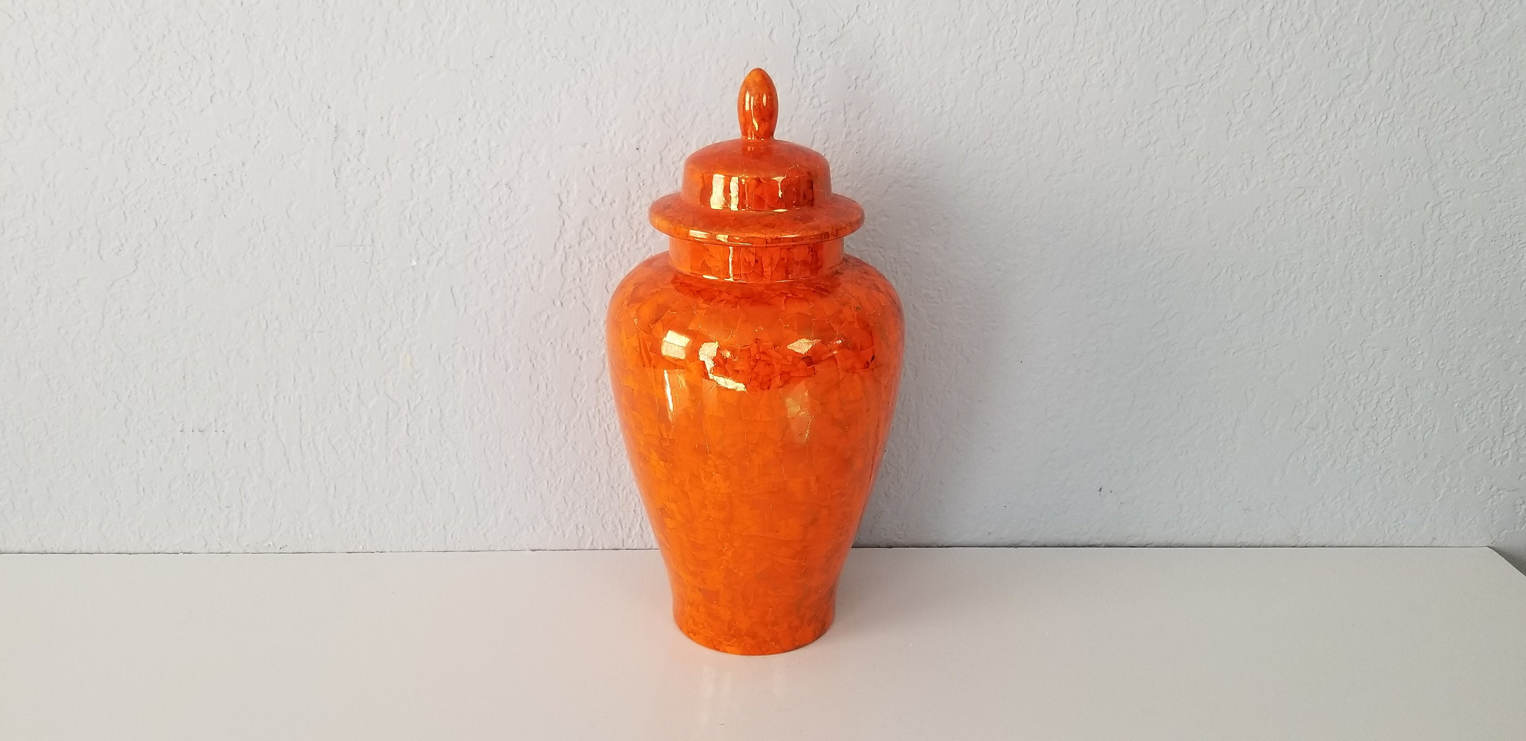 1971 Henry Orange Ginger Jar Urn Vase with Lid Signed Etsy