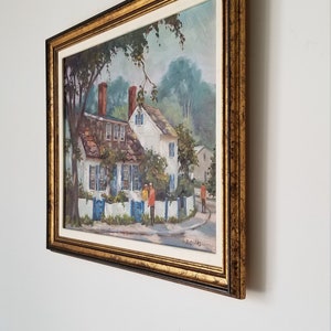 1970s Village Street Scene Oil Painting by Rogers, Framed. image 4