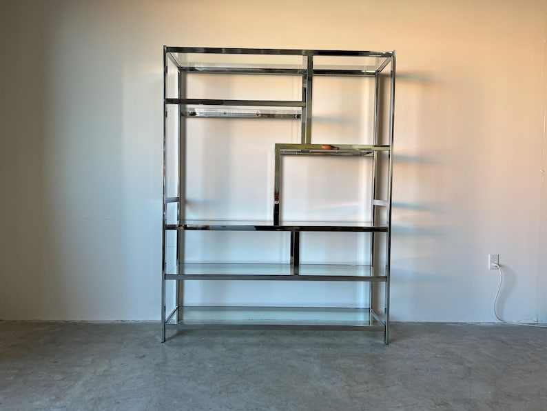 70's Mid Century Milo Baughman Style Chrome Etagere /Display Shelf image 8