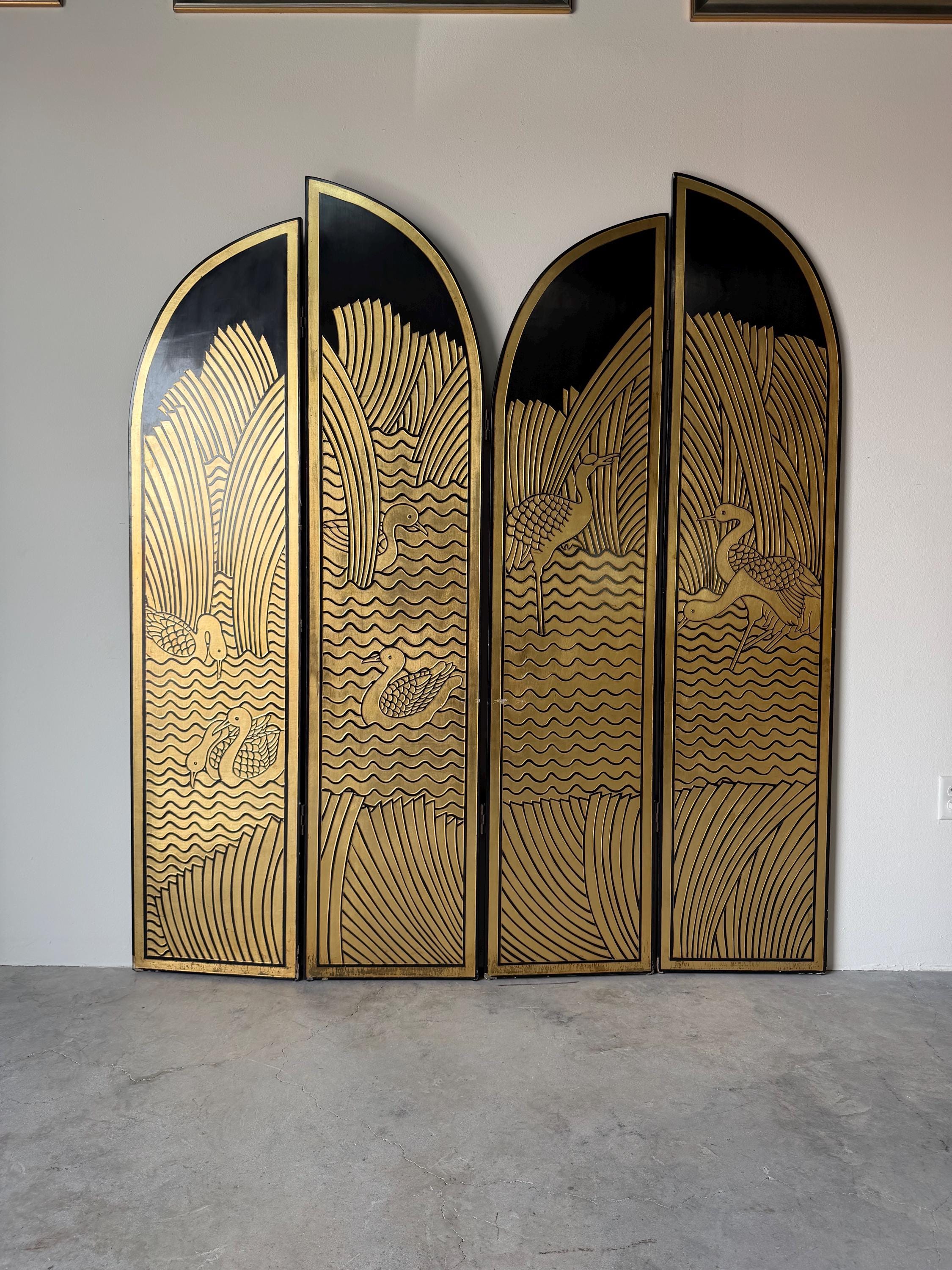 Vintage Art Deco Asian-style Four-panel Folding Screen - Room