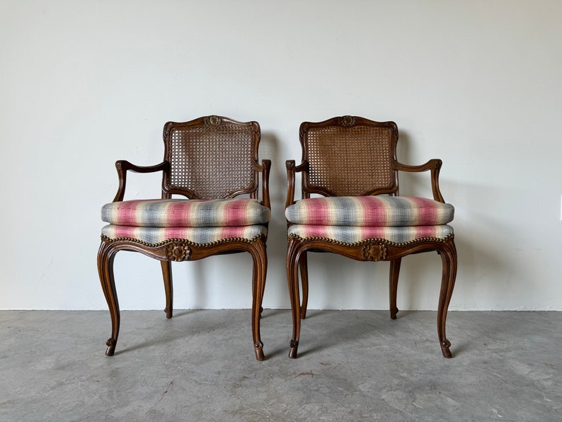 Louis XV Style French Country Arm Accent Dining Chairs A Pair image 1