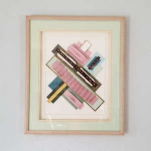 1980s 80's Tienel Postmodern Geometric Collage Wall Art / Painting image 1