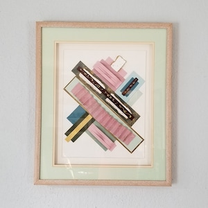 1980s 80&#39;s Tienel Postmodern Geometric Collage Wall Art / Painting