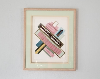 1980s 80&#39;s Tienel Postmodern Geometric Collage Wall Art / Painting