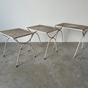 70's Mid-Century Salterini Style Wrought Iron Nesting Patio Side Tables Set Of 3 image 3