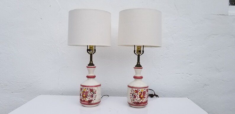 Italian Painted Folk Art Ceramic Table Lamps A Pair