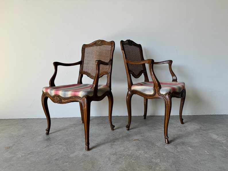 Louis XV Style French Country Arm Accent Dining Chairs A Pair image 3