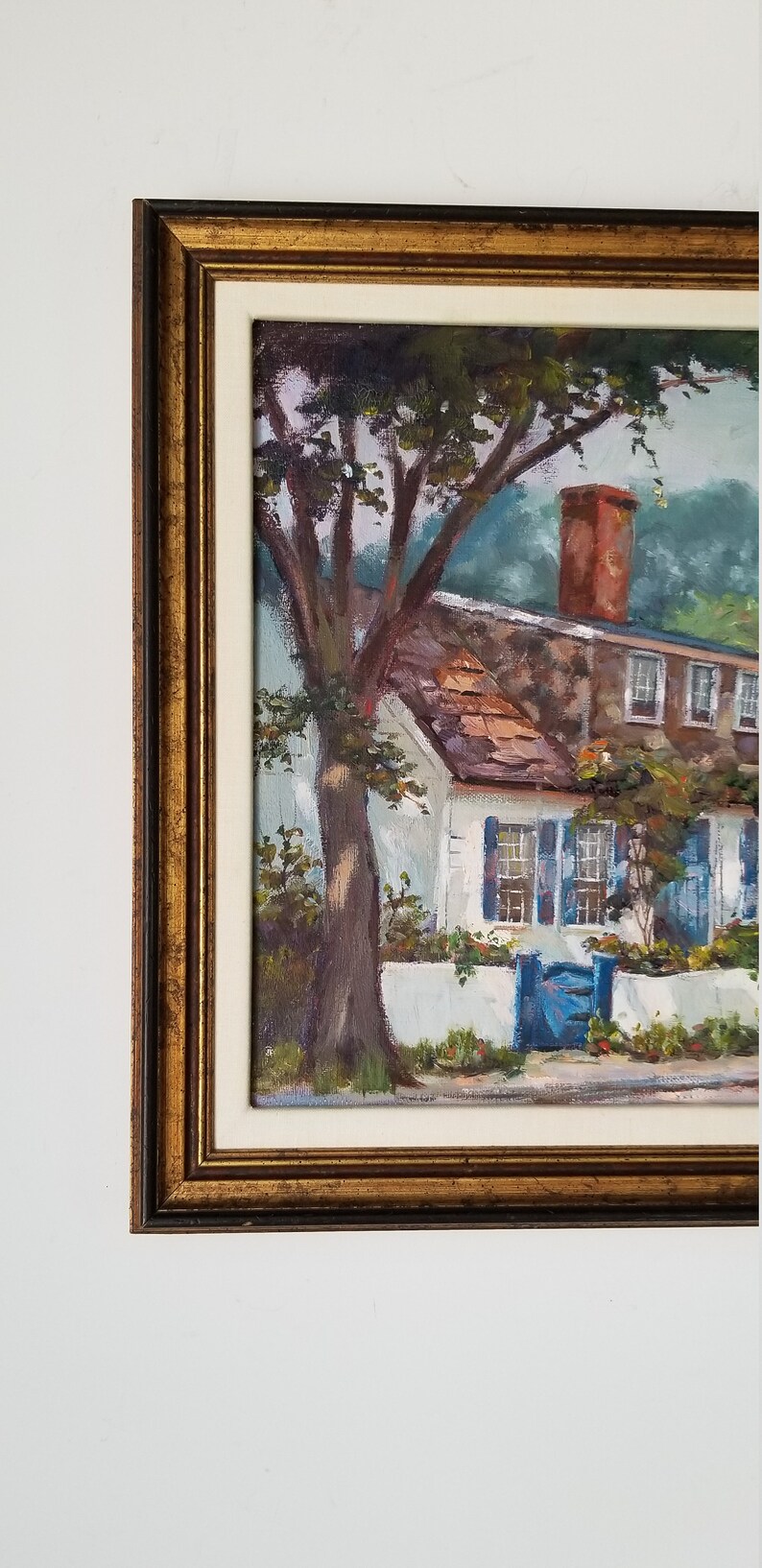 1970s Village Street Scene Oil Painting by Rogers, Framed. image 8