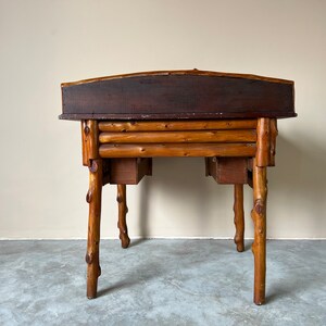 Vintage Handmade Rustic Wood Desk W/ Stool image 8