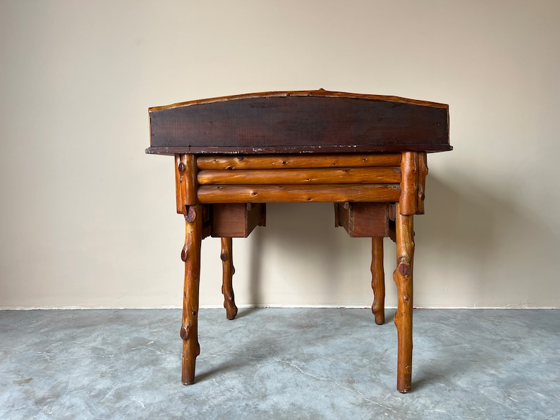 Vintage Handmade Rustic Wood Desk W/ Stool image 8