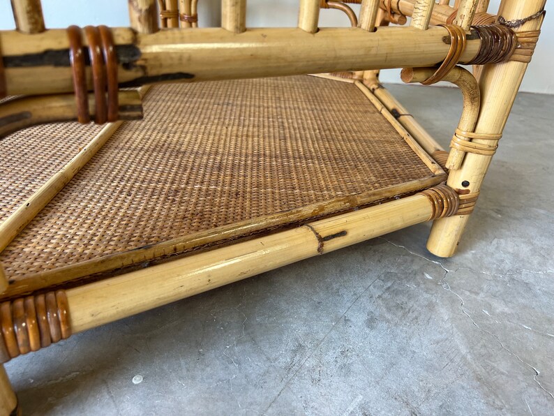 Vintage Coastal Palm Beach Bamboo & Rattan Hexagon Shape Coffee Table image 7