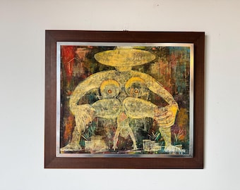 1980s Vintage Expressionist Oil on Masonite Painting  by Avi Okun
