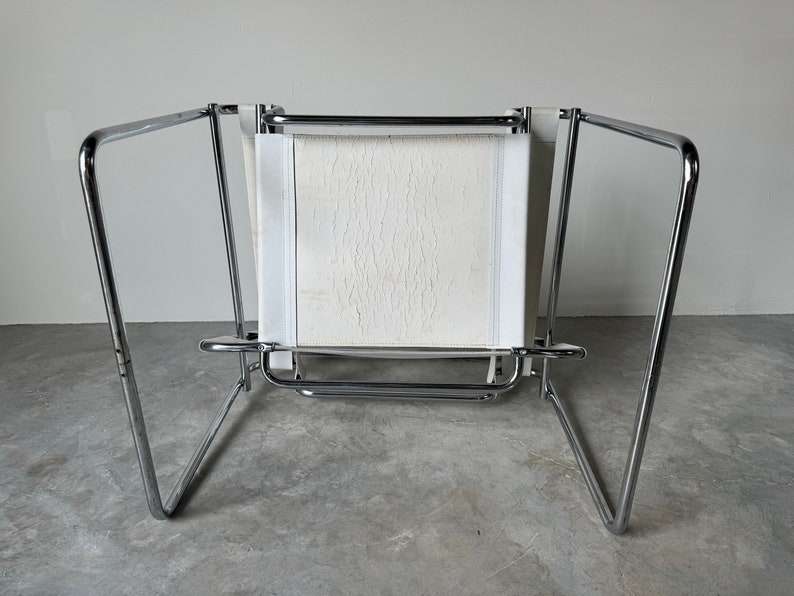 Vintage Marcel Breuer Wassily Style Chrome White Leather Sling Lounge Chair image 8