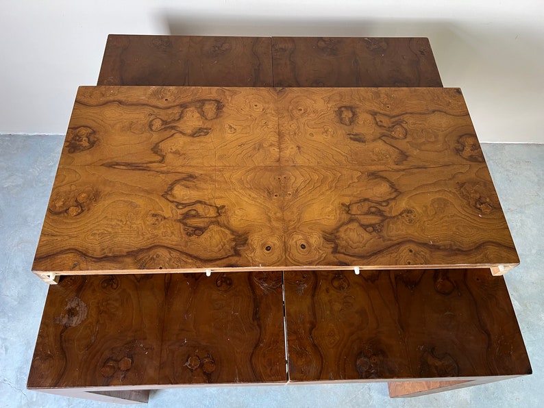 Mid-Century Modern Milo Baughman Parsons Style Burl Wood Dining Table image 2