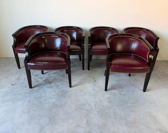 Vintage Hickory Leather Hollywood Regency Style Dining Chairs - Set of 6