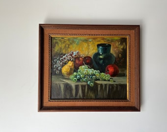 60's Vintage Fruit Still Life Oil Painting, Frame