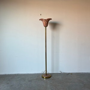 Vintage Sculptural Brass and Ceramic Shade Floor Lamp image 1