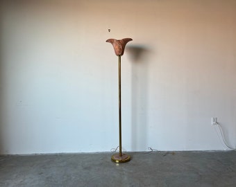 Vintage Sculptural Brass and Ceramic Shade Floor Lamp