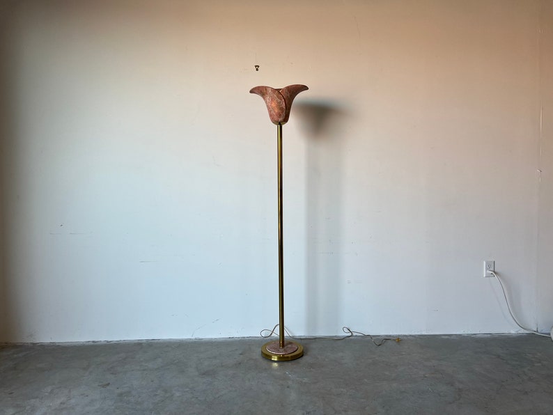 Vintage Sculptural Brass and Ceramic Shade Floor Lamp image 1