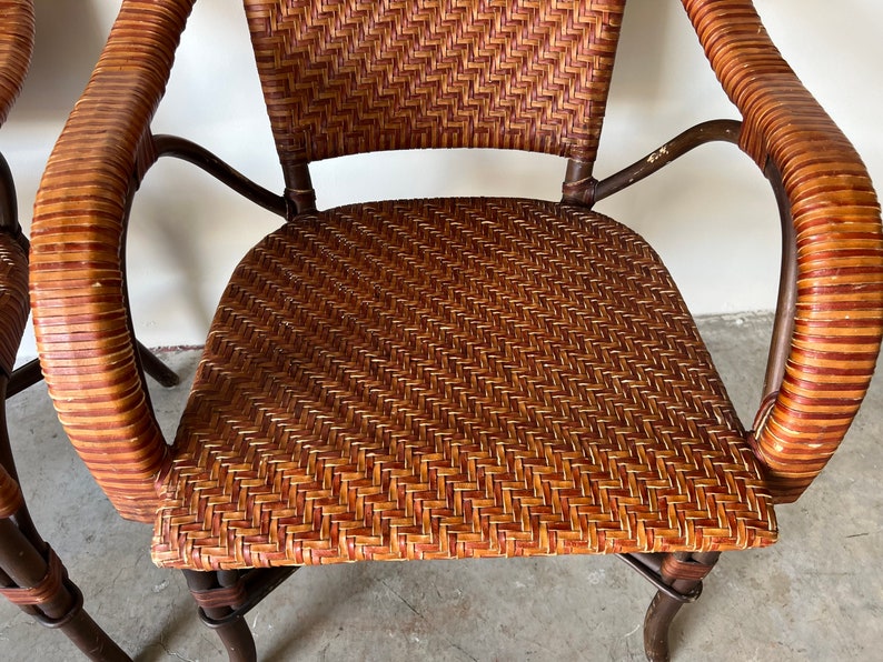 Bryan Ashley International Rattan and Leather Side Chairs a Pair image 3