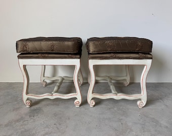 Vintage French Country Mutton Leg Style Ottomans – A Pair