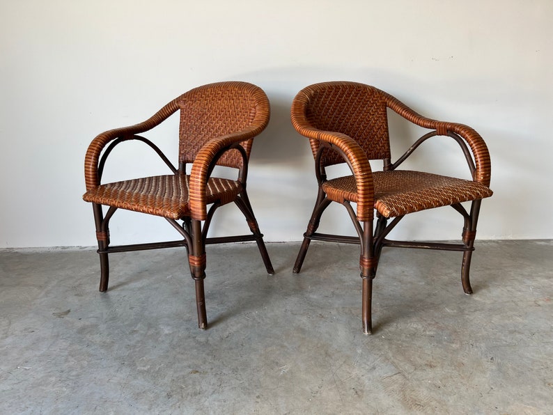 Bryan Ashley International Rattan and Leather Side Chairs a Pair image 2