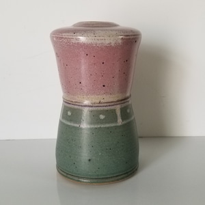 Vintage Green and Pink Pottery Vase.
