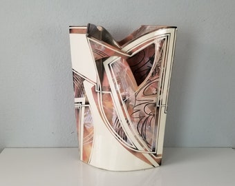 1980s Tall Humbert Post Modern Geometric Ceramic Vase