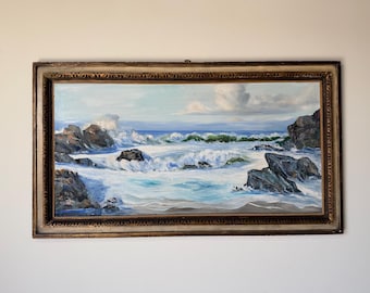 1970’s Liz Lemons Impressionist Coastal Landscape Oil on Canvas, Framed