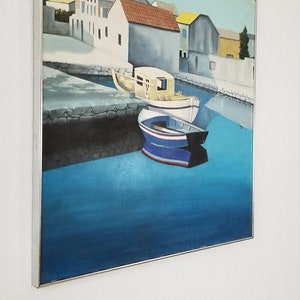 60's Modernist the Old Fishing Village Oil Painting by Kretschmann. image 2